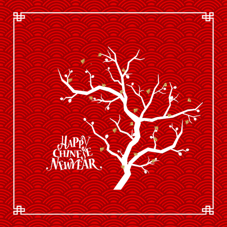 Chinese new year background design with Chinese New Year lettering. Vector Illustration.のイラスト素材