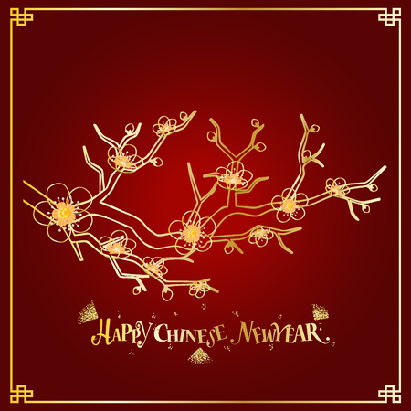 Chinese new year background design with Chinese New Year lettering. Vector Illustration.のイラスト素材