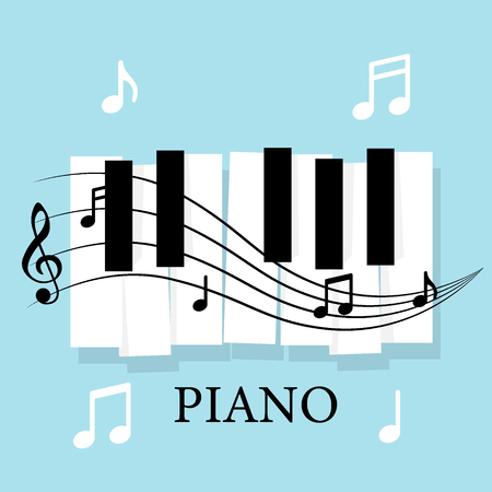 Music piano keyboard with Notes. Poster background template. Music Vector Background.のイラスト素材