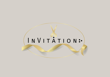 Paper with text Invitation. Colorful vintage banner with scissors and ribbon. Vector Illustration.のイラスト素材