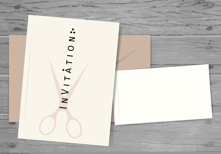 Paper with text Invitation. Colorful vintage banner with scissors. Vector Illustration.のイラスト素材
