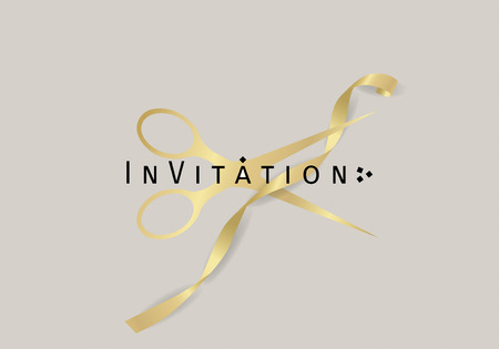 Paper with text Invitation. Colorful vintage banner with scissors and ribbon. Vector Illustration.のイラスト素材