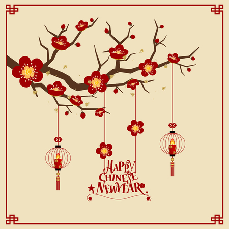 Chinese new year background design with Chinese New Year lettering. Vector Illustration.のイラスト素材