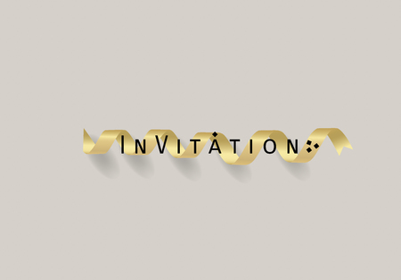 Paper with text Invitation. Colorful vintage banner with ribbon. Vector Illustration.のイラスト素材