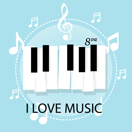 Music piano keyboard with Notes. Poster background template. Music Vector Background.のイラスト素材