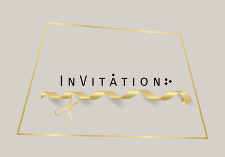 Paper with text Invitation. Colorful vintage banner with scissors and ribbon. Vector Illustration.のイラスト素材
