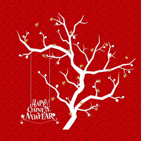 Chinese new year background design with Chinese New Year lettering. Vector Illustration.のイラスト素材