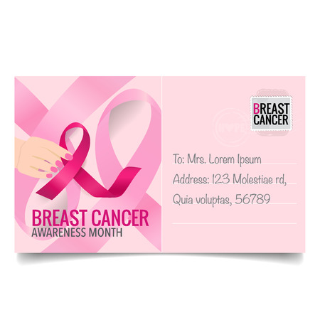 Breast Cancer Awareness Month background design. Breast cancer awareness pink ribbon. Vector Illustration.のイラスト素材