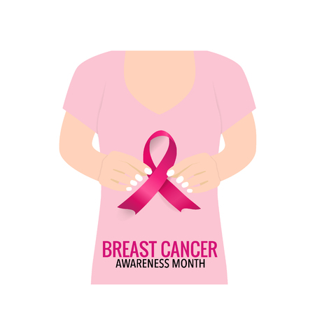 Breast Cancer Awareness Month background design. Breast cancer awareness pink ribbon. Vector Illustration.のイラスト素材