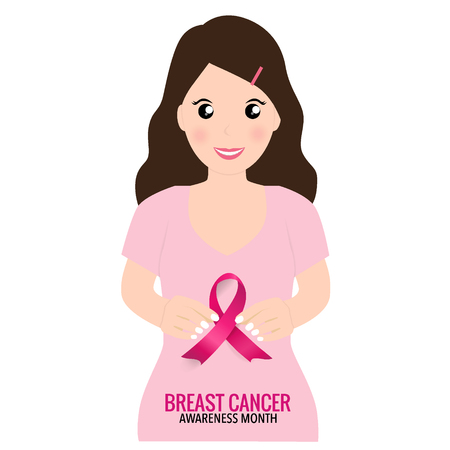 Breast Cancer Awareness Month background design. Breast cancer awareness pink ribbon. Vector Illustration.のイラスト素材