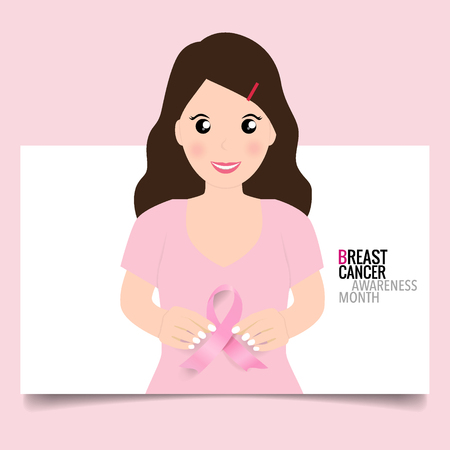Breast Cancer Awareness Month background design. Breast cancer awareness pink ribbon. Vector Illustration.のイラスト素材