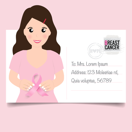 Breast Cancer Awareness Month background design. Breast cancer awareness pink ribbon. Vector Illustration.のイラスト素材