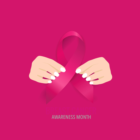 Breast Cancer Awareness Month background design. Breast cancer awareness pink ribbon. Vector Illustration.のイラスト素材