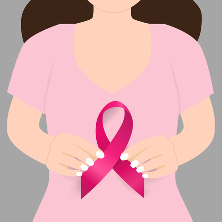 Breast Cancer Awareness Month background design. Breast cancer awareness pink ribbon. Vector Illustration.のイラスト素材