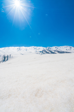 Beautiful  River and snow covered mountains landscape Kashmir state, Indiaの写真素材