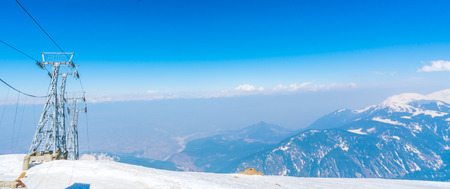 Cable car at snow mountain in Gulmark Kashmir, Indiaの写真素材