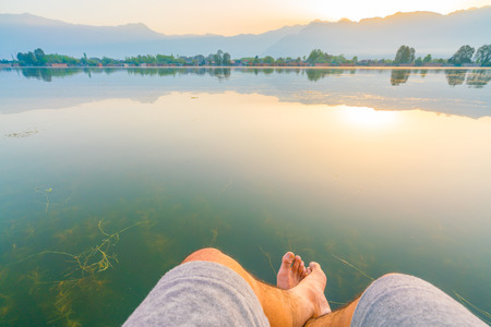 Sunrise on Dal lake, Kashmir Indiaの写真素材