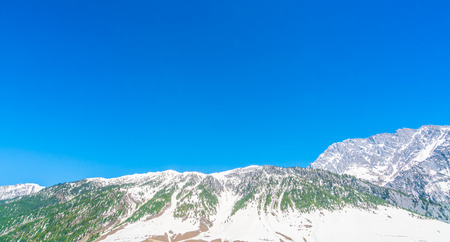 Beautiful  River and snow covered mountains landscape Kashmir state, Indiaの写真素材