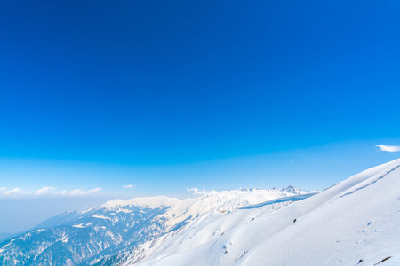 Beautiful  River and snow covered mountains landscape Kashmir state, Indiaの写真素材