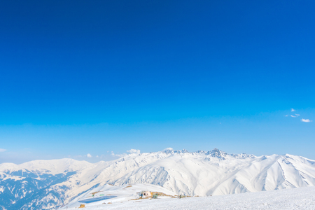 Beautiful  River and snow covered mountains landscape Kashmir state, Indiaの写真素材