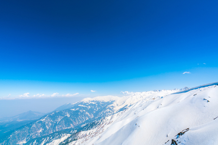 Beautiful  River and snow covered mountains landscape Kashmir state, Indiaの写真素材