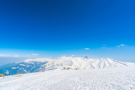 Beautiful  River and snow covered mountains landscape Kashmir state, Indiaの写真素材