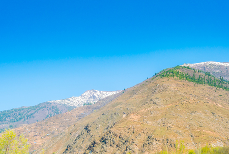 Beautiful  River and snow covered mountains landscape Kashmir state, Indiaの写真素材