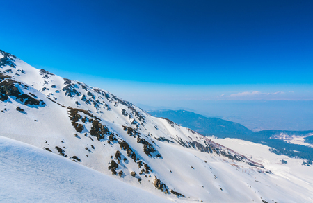 Beautiful  River and snow covered mountains landscape Kashmir state, Indiaの写真素材