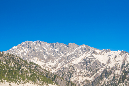 Beautiful  River and snow covered mountains landscape Kashmir state, Indiaの写真素材