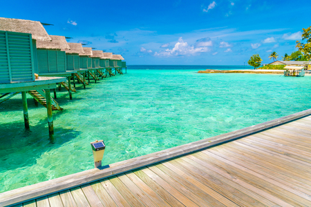 Beautiful water villas in tropical Maldives islandのeditorial素材