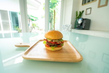 Homemade hamburger with fresh vegetables.の写真素材