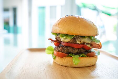 Homemade hamburger with fresh vegetables.の写真素材