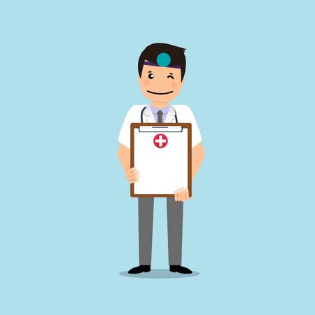 Doctor holding medical clipboard, vector illustration. Concept healthcare. Medical background.のイラスト素材