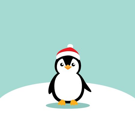 Holiday Christmas greeting card with Penguin cartoon. Vector illustration.のイラスト素材