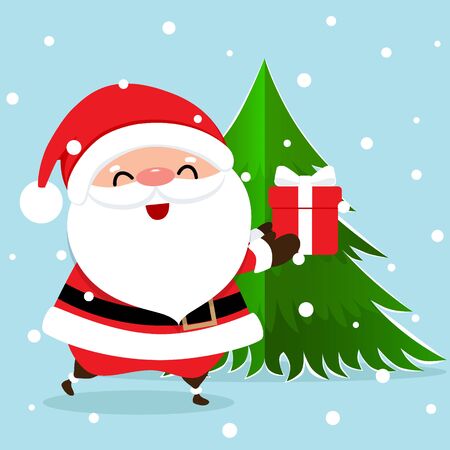 Christmas Greeting Card with Christmas Santa Claus and Christmas tree, vector illustration.のイラスト素材