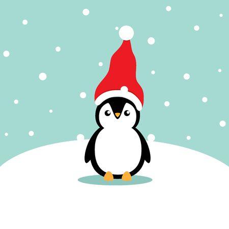 Holiday Christmas greeting card with Penguin cartoon. Vector illustration.のイラスト素材
