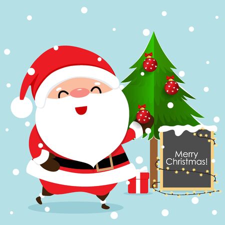 Christmas Greeting Card with Christmas Santa Claus and Christmas tree, vector illustration.のイラスト素材