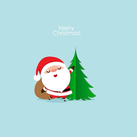 Christmas Greeting Card with Christmas Santa Claus and Christmas tree, vector illustration.のイラスト素材