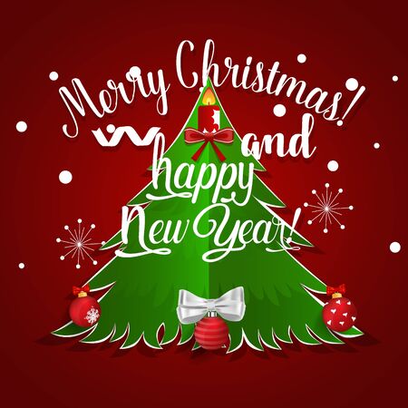 Christmas Greeting Card. Merry Christmas lettering with Christmas tree, vector illustration.のイラスト素材