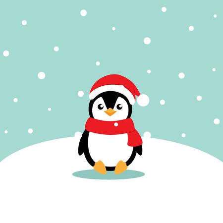 Penguin. Christmas background. Christmas Greeting Card. Vector illustration.のイラスト素材