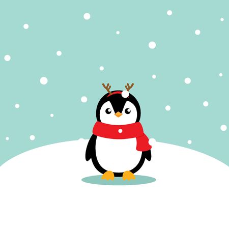 Penguin. Christmas background. Christmas Greeting Card. Vector illustration.のイラスト素材