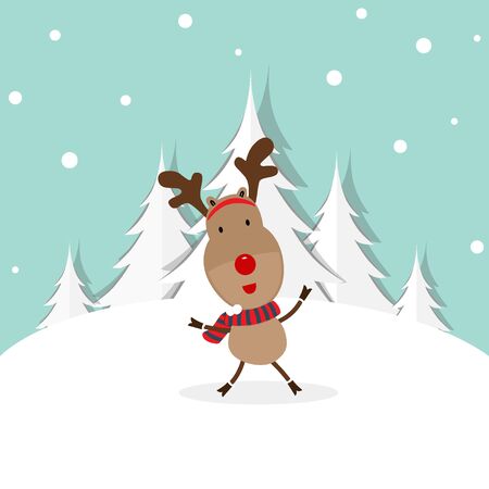 Cute reindeer. Christmas background. Christmas Greeting Card. Vector illustration.のイラスト素材