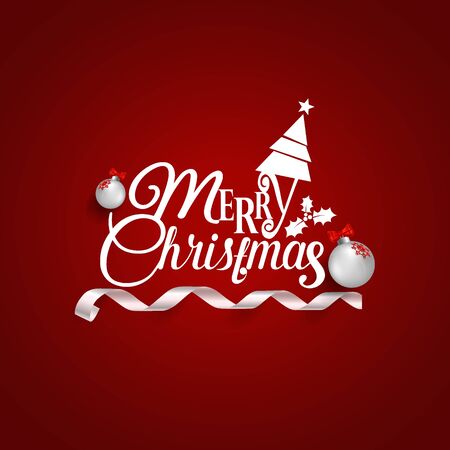 Christmas Greeting Card. Merry Christmas lettering with Christmas tree, vector illustration.のイラスト素材