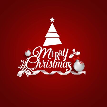 Christmas Greeting Card. Merry Christmas lettering with Christmas tree, vector illustration.のイラスト素材