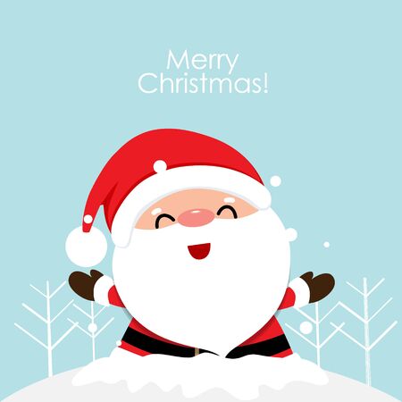 Christmas Greeting Card with Christmas Santa Claus and Christmas tree. Vector illustration.のイラスト素材