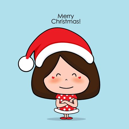 Cute character girl with santa costume. Christmas background. Christmas Greeting Card. Vector illustration.のイラスト素材