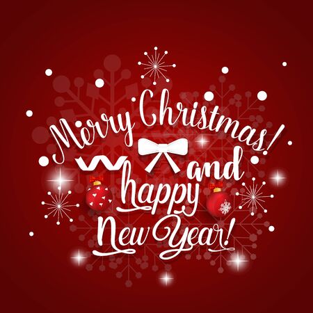 Christmas Greeting Card. Merry Christmas and Happy New Year lettering, vector illustration.のイラスト素材