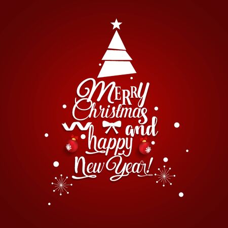 Christmas Greeting Card. Merry Christmas lettering with Christmas tree, vector illustration.のイラスト素材