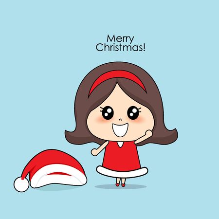 Cute character girl with santa costume. Christmas background. Christmas Greeting Card. Vector illustration.のイラスト素材