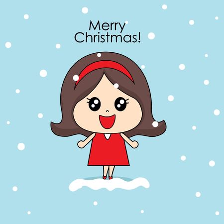 Cute character girl with santa costume. Christmas background. Christmas Greeting Card. Vector illustration.のイラスト素材